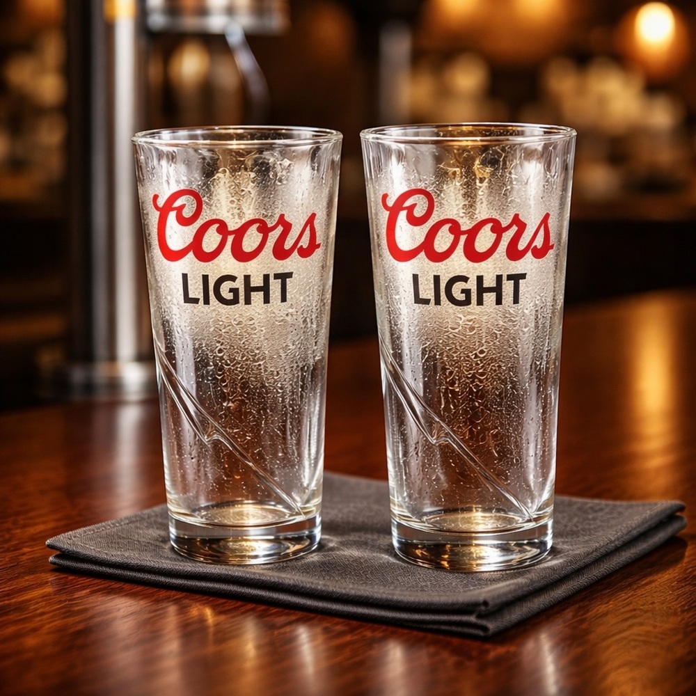 Set of 2 Coors Light Embossed Bottom Beer Glasses